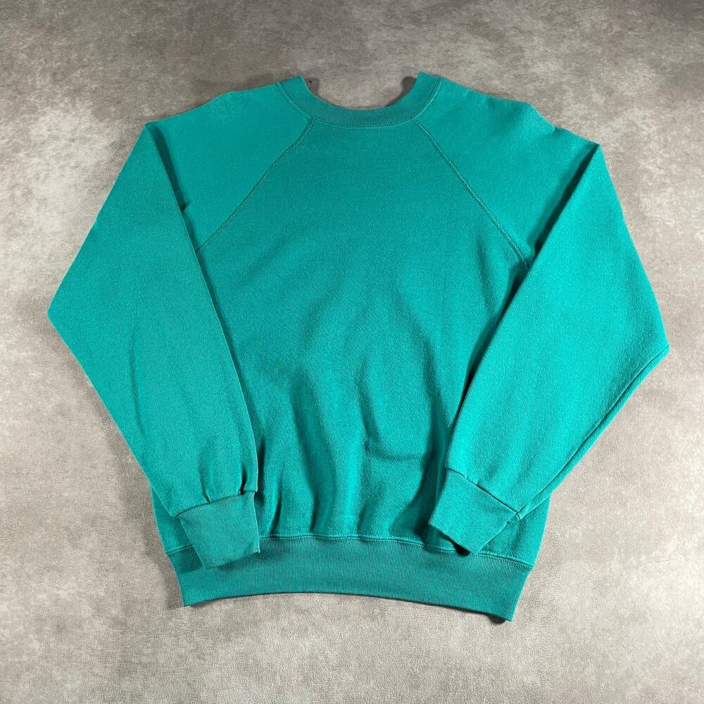 Vintage Tultex Green Crewneck Sweatshirt Small Raglan Made in USA 90s Pullover